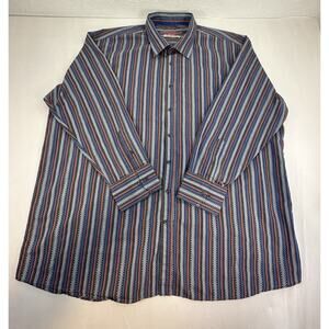 Y2K Luciano Visconti Black Shirt Mens 4XLB Striped Button Up Portugal Fabric